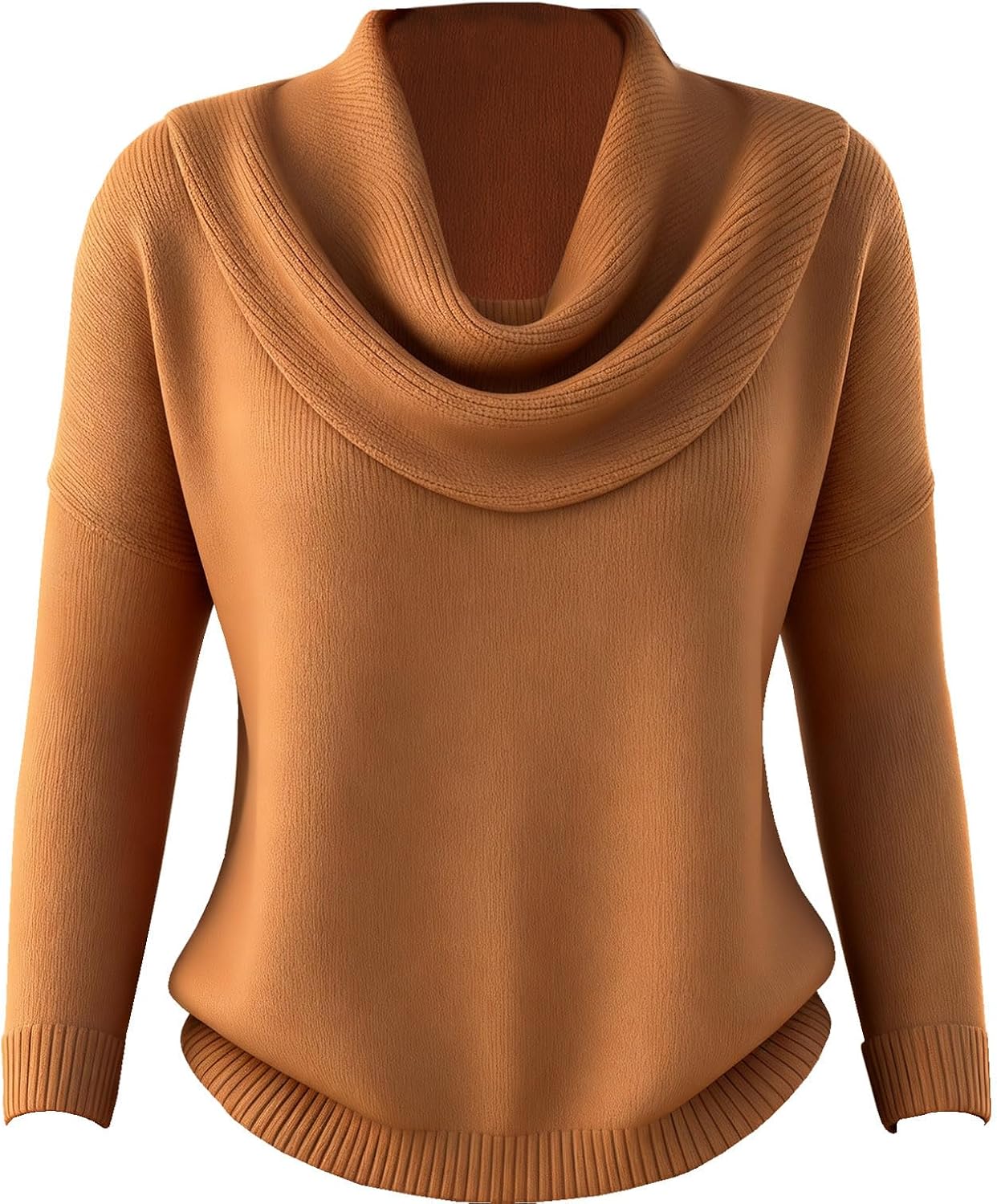 Womens Sweater Lightweight Loose Pullover Tops Long Sleeve Cowl Neck Ribbed Solid Color Casual Trendy Knitwear