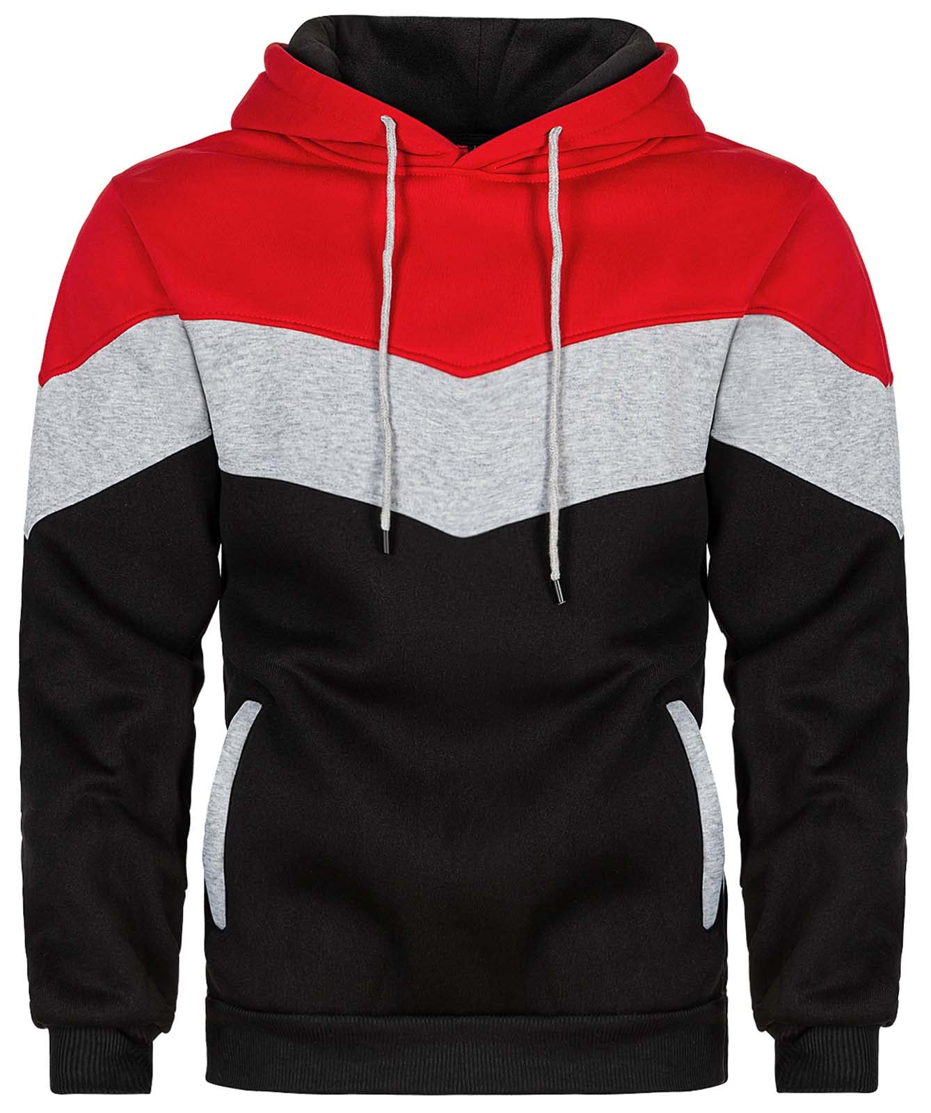 Mens Hoodies Pullover Sweatshirt Color Block Fleece Long Sleeve Patchwork Casual Hoodie with Pockets
