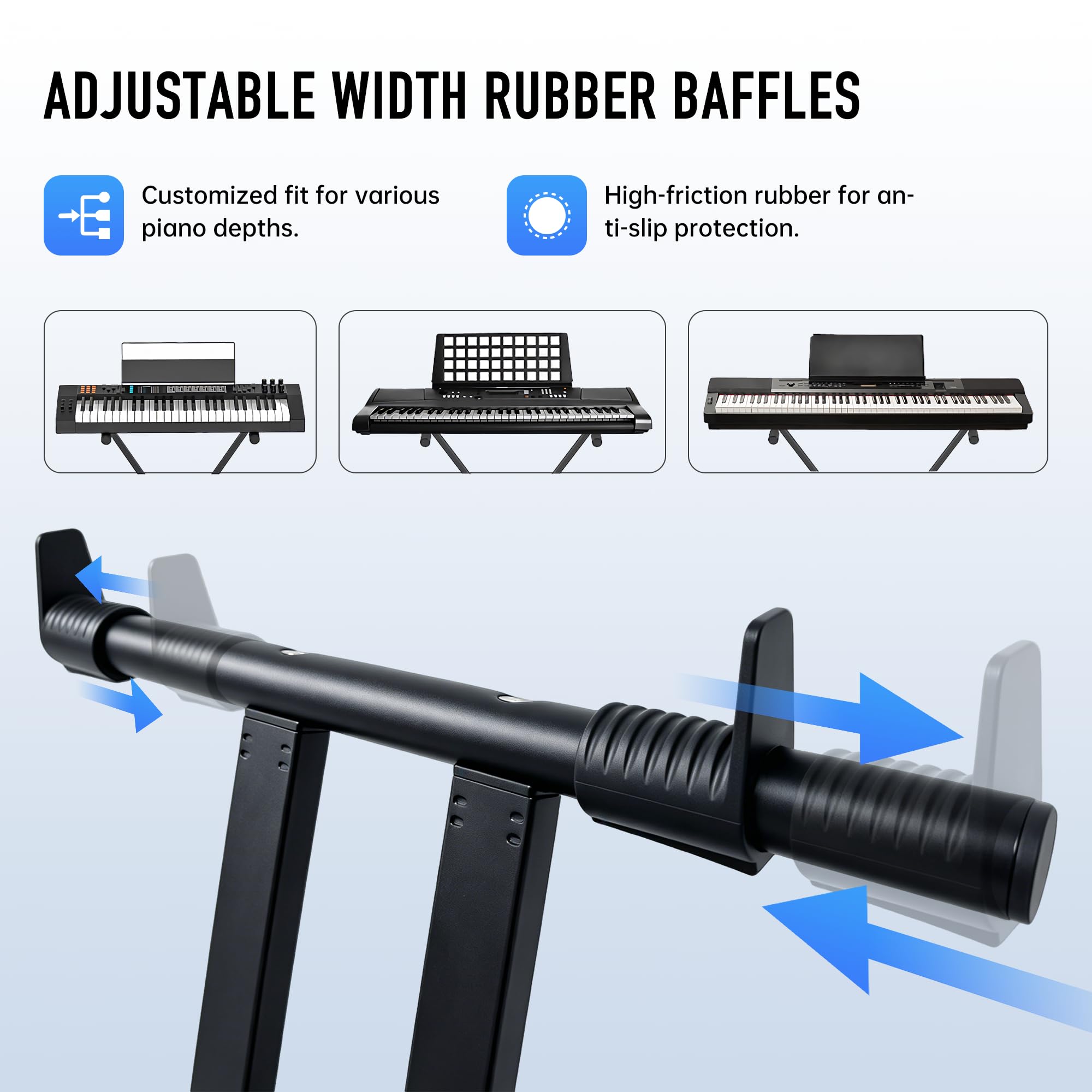 Double X Digital Piano Ständer für 61-88 Tasten Keyboards, Heavy Duty | Ständer mit dreieckiger Stützstange, Sustain-Pedal-Stopper, verstellbare Gummileitbleche