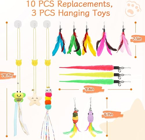 Miniatura 7 de Juguetes interactivos para gatos, 15 juguetes de varita y plumas para gatos de interior, juguetes reutilizables con ventosa para gatitos, ejercicio