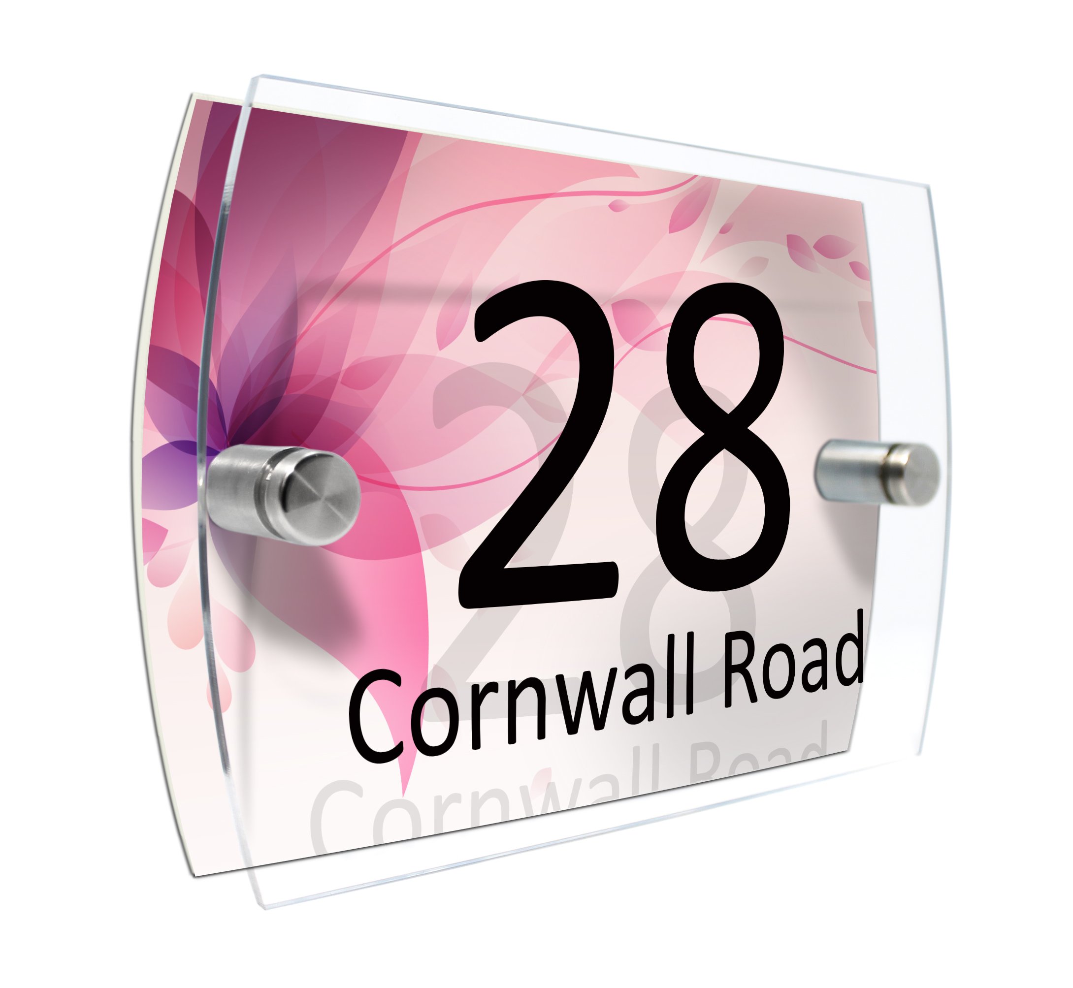 Personalised House Number Sign Printed Plaque Garden Glass Effect Acrylic Sign Door Plate Marble Wall Display 2 Part Branded Acrylic (Floral Abstract)