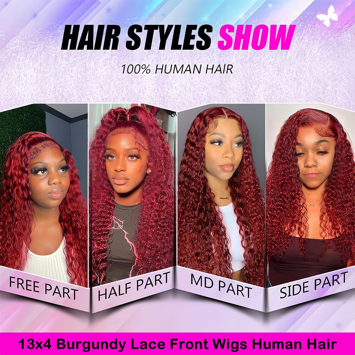 Burgundy Lace Front Wigs Human Hair 99j 13x4 HD Lace Frontal Wigs for Black Women Water Wave 200% Density Red Colored Curly Lace Front Wigs Human Hair Pre Plucked (18inch)