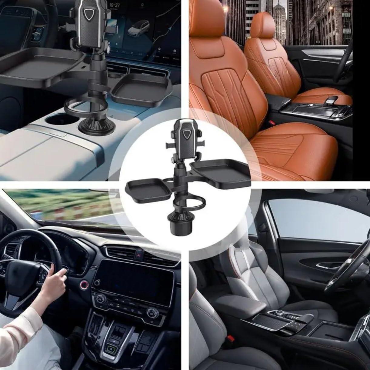 Portabicchieri per Auto Vassoio Portabicchieri Per Auto Organizzatore Per Tazze Per Auto 4 In 1 Vassoio Da Tavolo Alimenti Per Viaggio Regolabile Espansore Supporto Multifunzionale A 360 Gradi(Size A)