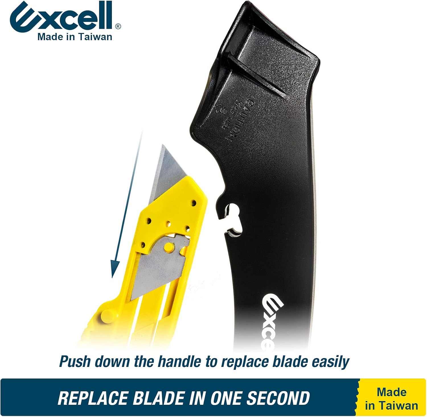 Excell Action Steady-9 Heavy Duty Utility Knife, Lever-Activated Box Cutter, Ergonomic Manual Retractable Knife for DIY, Crafts, & Industrial Cutting