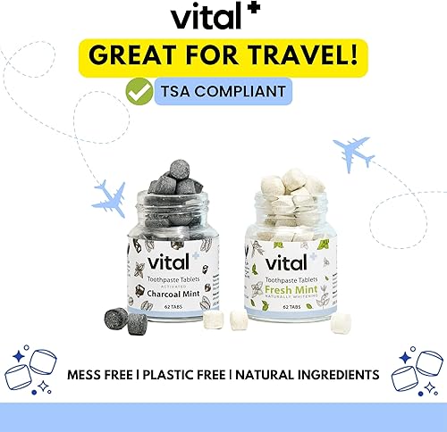 Miniatura 8 de Vital Pastillas de pasta de dientes blanqueadoras de menta fresca con nano-hidroxiapatita  62 tabletas  Pasta de dientes ecológica  Sin plástico y