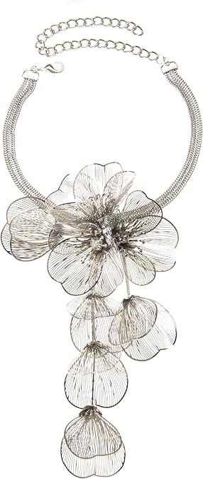 Jerollin Exaggerated Three-dimensional Metal Flower Pendant Necklace Earrings Jewelry Set