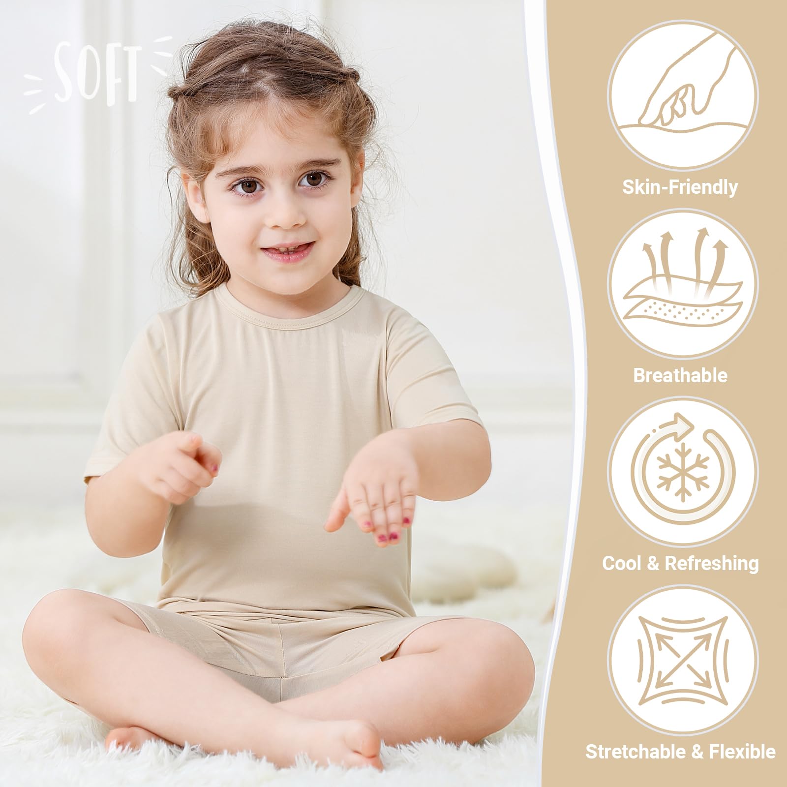 HAHASHOW Pijama Niña Verano Bambú Conjunto Niño Verano Transpirable Camiseta Niña y Pantalón Corto Ropa Niño 2-8 Años