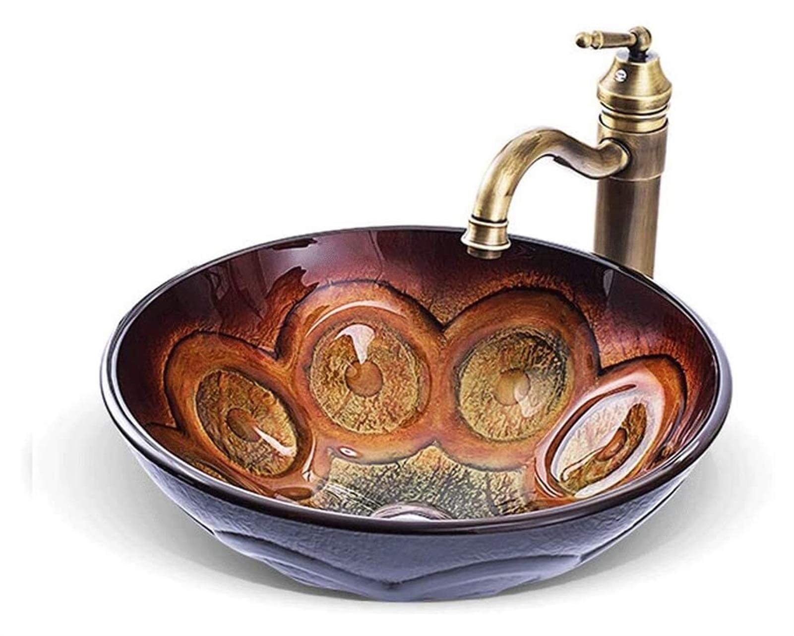 SBCGFY Vessel Sinks, Bathroom Vessel Sink Luxury Hotel Art Sink Gradient Color Bathroom Vessel Sink Tempered Glass Above Counter Round Washing Basin Combo