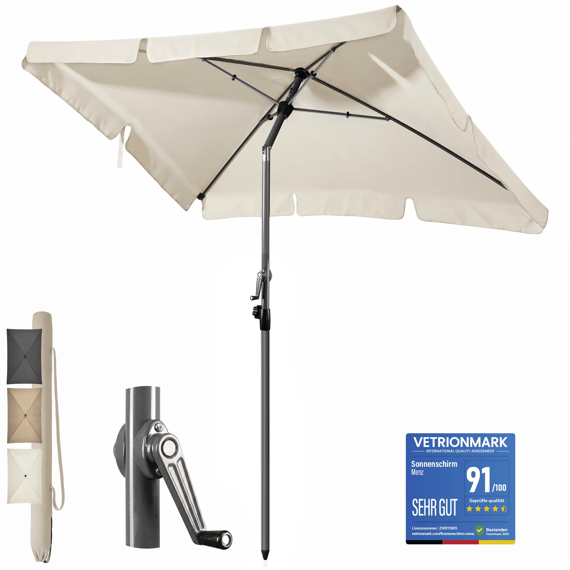 Menz SET Sonnenschirm Balkon + Sonnenschirmhülle - UV50+ Sonnenschirm rechteckig als Sonnenschutz Balkon - Balkonschirm höhenverstellbar, mit Knickfunktion