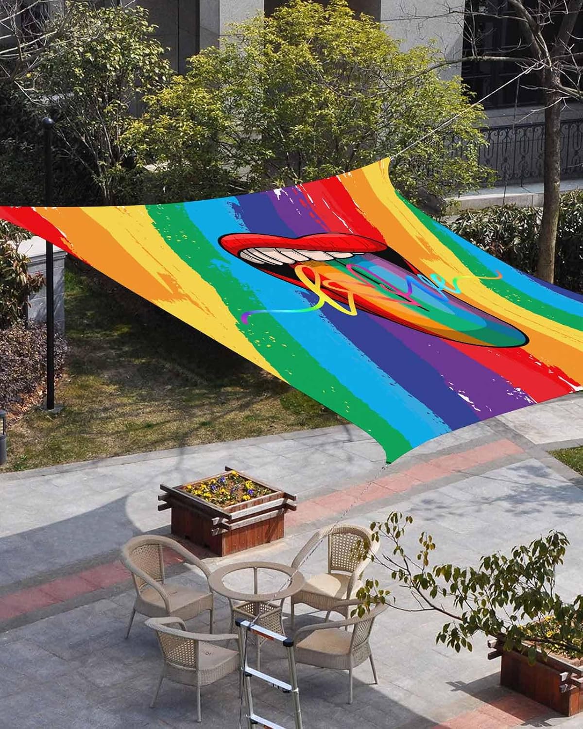Sun Shade Sails Canopy LGBT Colorful Rainbow Lips Pride Gay Waterproof Rectangle Sail Shade 8'x10' Outdoor UV Block Shade Sail for Patio Deck Backyard Garden Pergola Pools