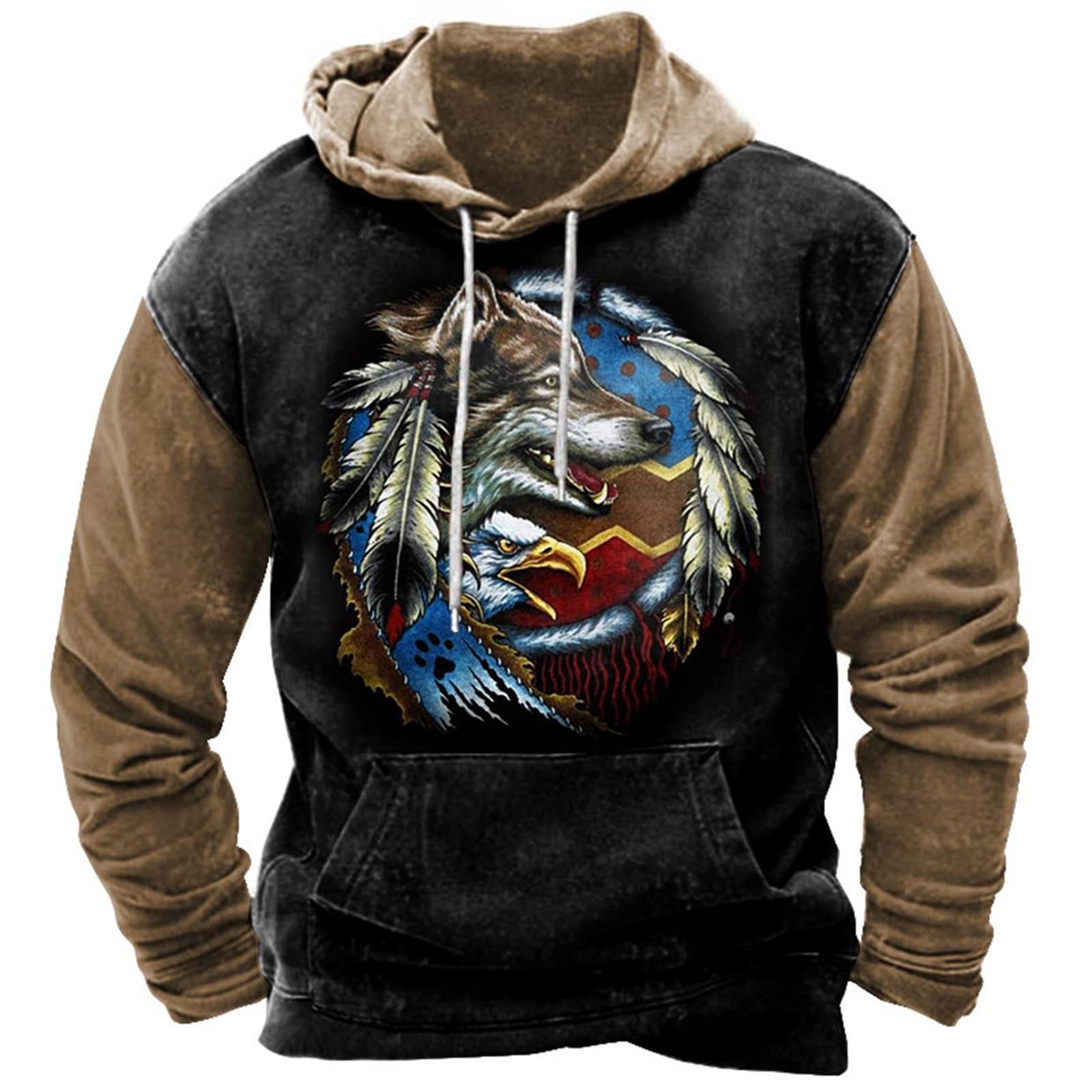Keephen Men's # 1 Native Indian Wolf Hoodies Casual Harajuku Long Sleeve Hooded Sweatshirt With Pocket