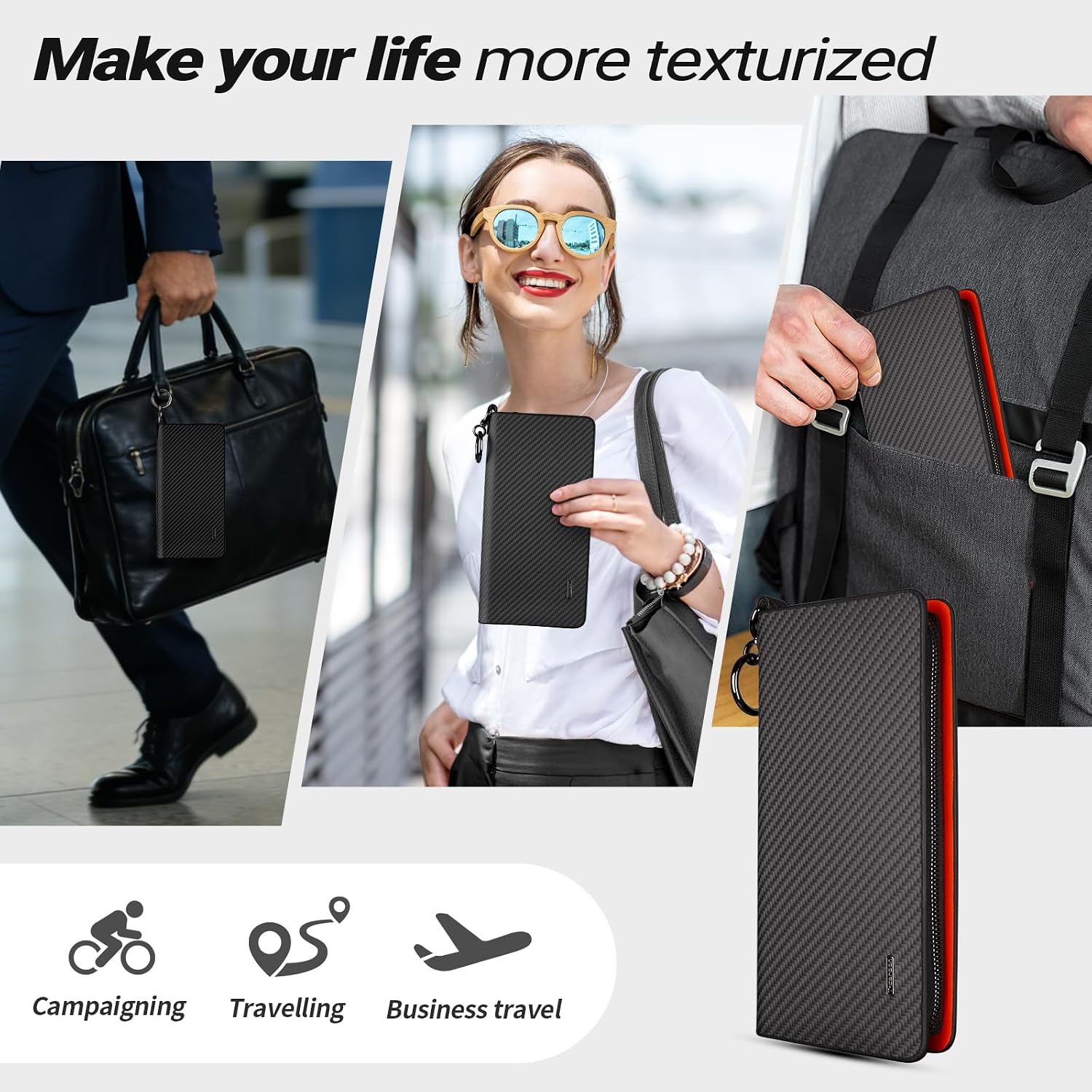 T-carbon Credit Card Holder with ZIpper,RFID Blocking Wallet for Men and Women,Carbon Fiber Leather business card holder, 36 Card Slots Orange