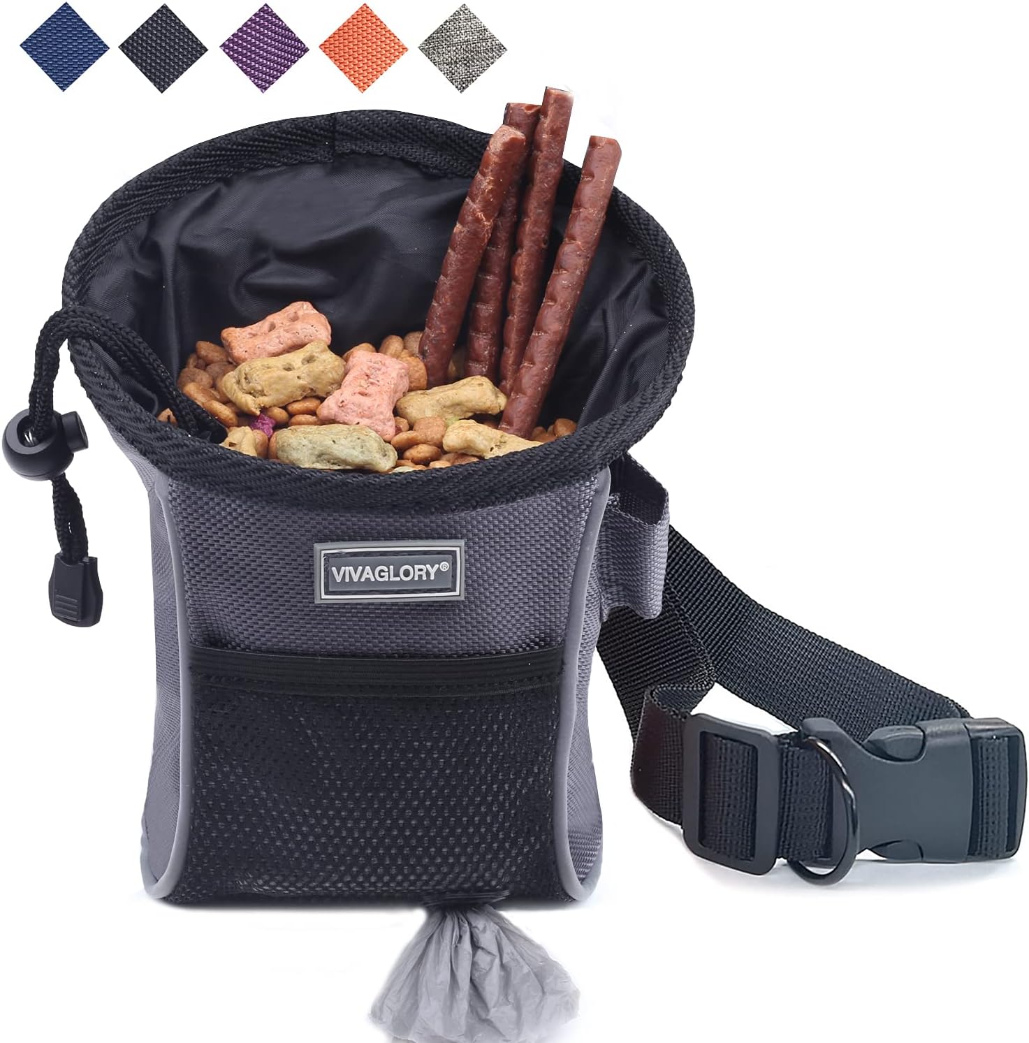 Vivaglory Sports Style Dog Treat Bag, Enlarged Opening Dog Training Treat Bag with Detachable Waistband, Poop Bag Dispenser, Convenient…