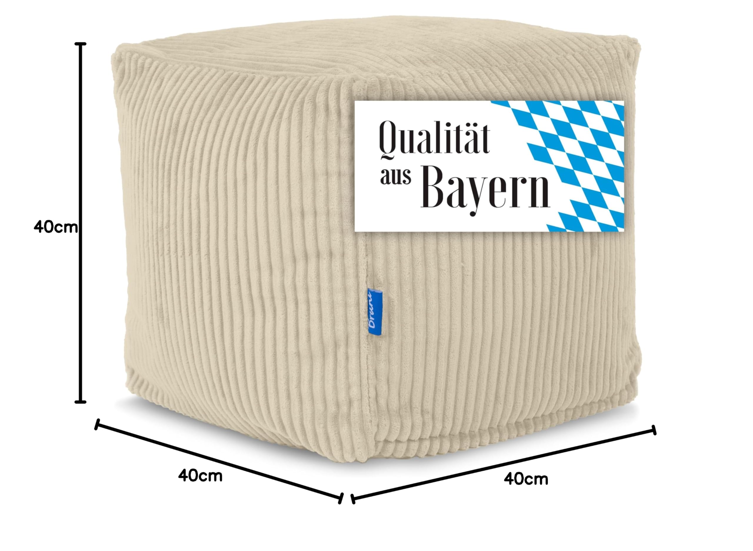 Bruni Sitzwürfel Cubo Cord in Beige – 40x40x40 cm Cord-Sitzwürfel aus Deutschland, Indoor-Sitzcube, Fußhocker und Bodenkissen