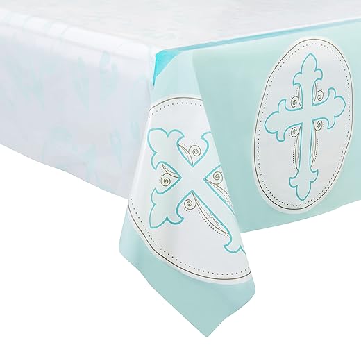 ROYAL BLUEBONNET Blue Baptism Tablecloth -Set of 2- Disposable Baptism Decorations for Boys for 6 or 8 Foot Tables, Rectangle 108x54 Inch Plastic Tablecloth for Baptism, First Communion, Easter