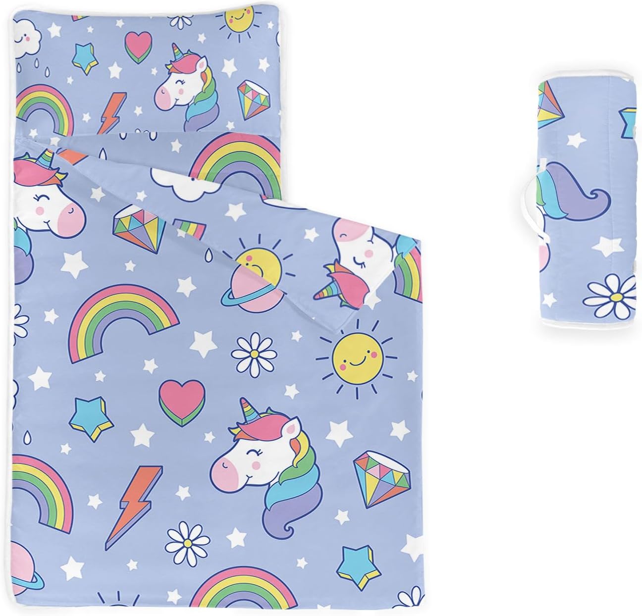 Nap Mat - Light Tie-dye Star Rainbow Unicorn Diamond Sleeping Bag with Removable Pillow- Nap Mat Set for Boys Girls