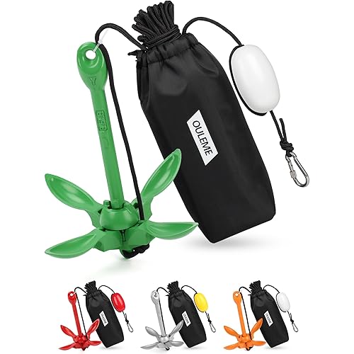 OULEME 1.5/3.5 LB Folding Grapnel Anchor Kit with 40 FT Rope & Buoy, for Boat, Kayak, Canoe, Small Watercraft, SUP, PWC, Jet Ski, Inflatable Paddle Board