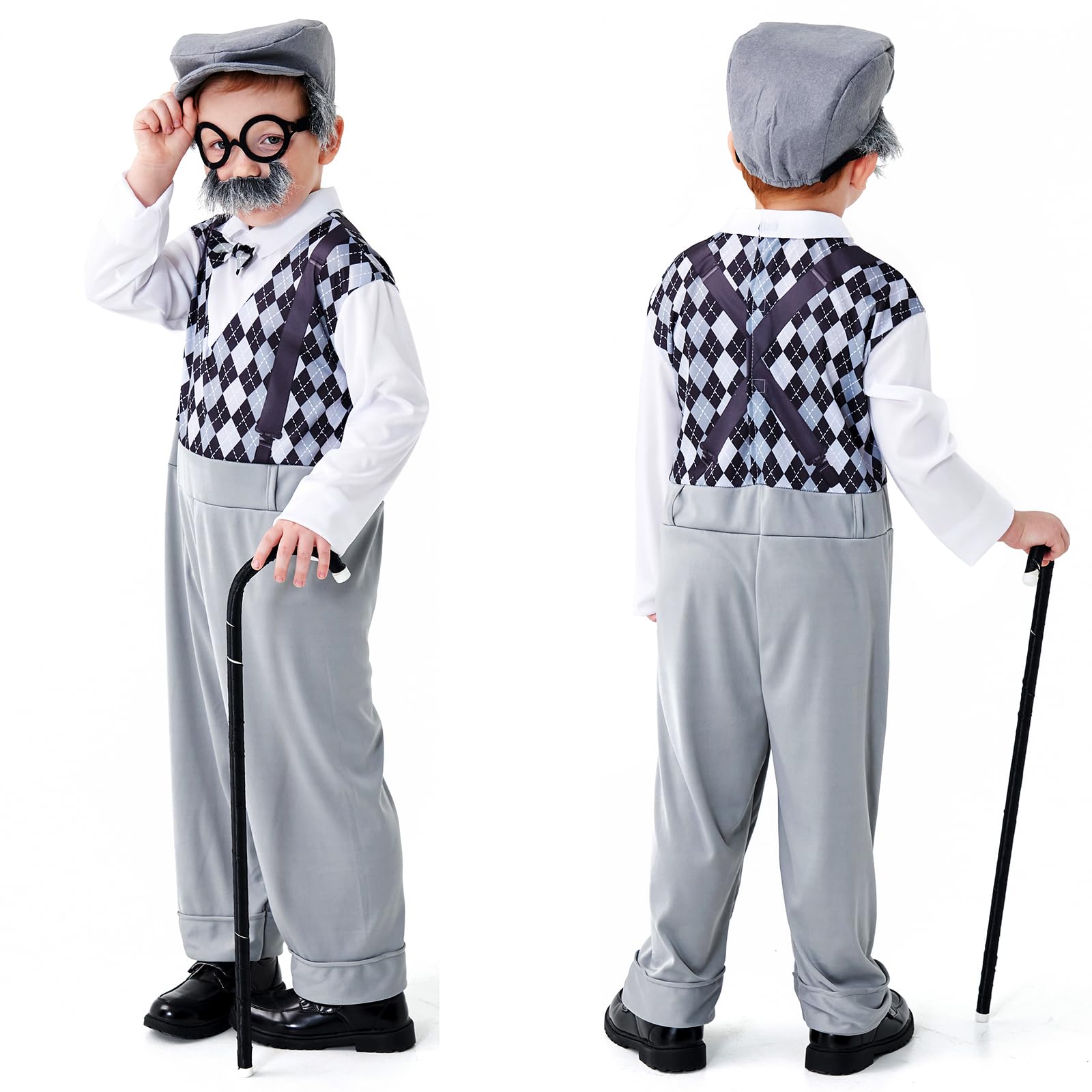 maxToonrain Kids Old Man Costume Pretend To Be Grandpa Kit 3-12 Year Old Boys Fancy Dress for Halloween,Christmas,Easter Theme Party School Book Day (Gray - Image 2