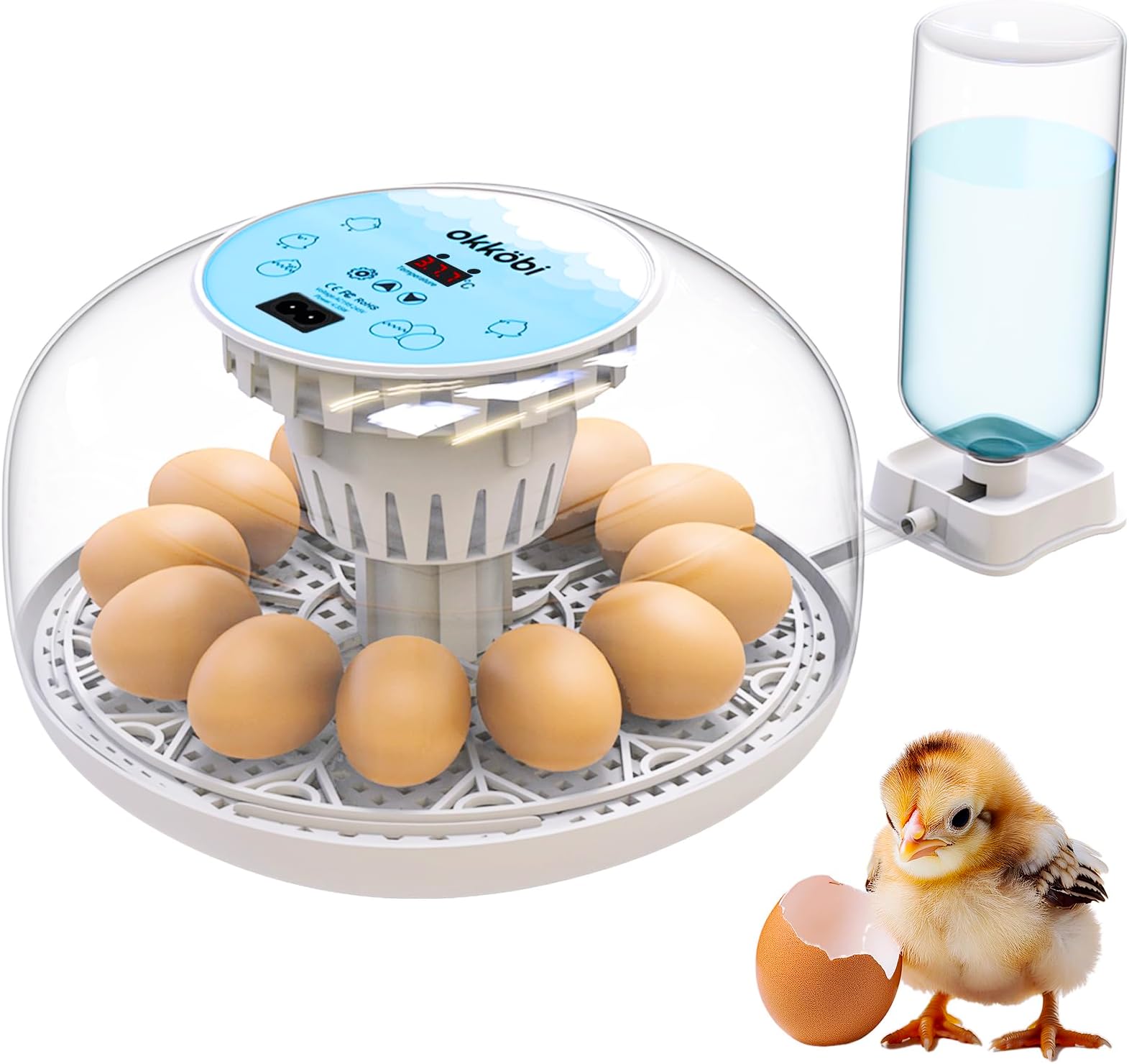 Okkobi M12 Egg Incubator with Automatic Turner and Humidity Control - 12/24 Eggs, 360° View, Easy to Use and Clean - Incubators for Hatching - Incubadora de Huevos de Gallina