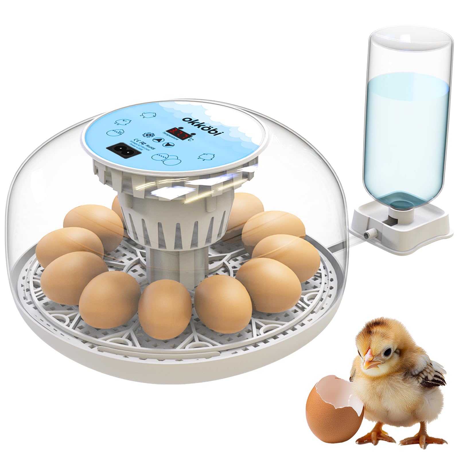 Okkobi M12 | Egg Incubator with Automatic Egg Turning and Humidity Control - 12/24 Eggs, 360° View, Easy to Use and Clean - Egg Incubators for Hatching Eggs - Incubadora de Huevos de Gallina