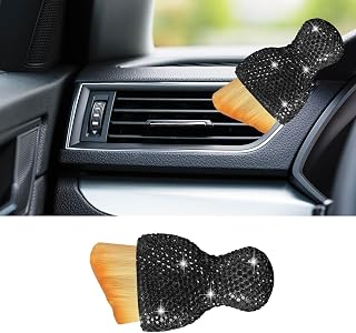 Car Detailing Cleaning Brush, Auto Interior Dust Brush with Diamond, Handle Soft Bristles Dusting Tool, Scratch Free Dirt Clean Brushes for Vehicle Dashboard, Air Conditioner Vent (Black)