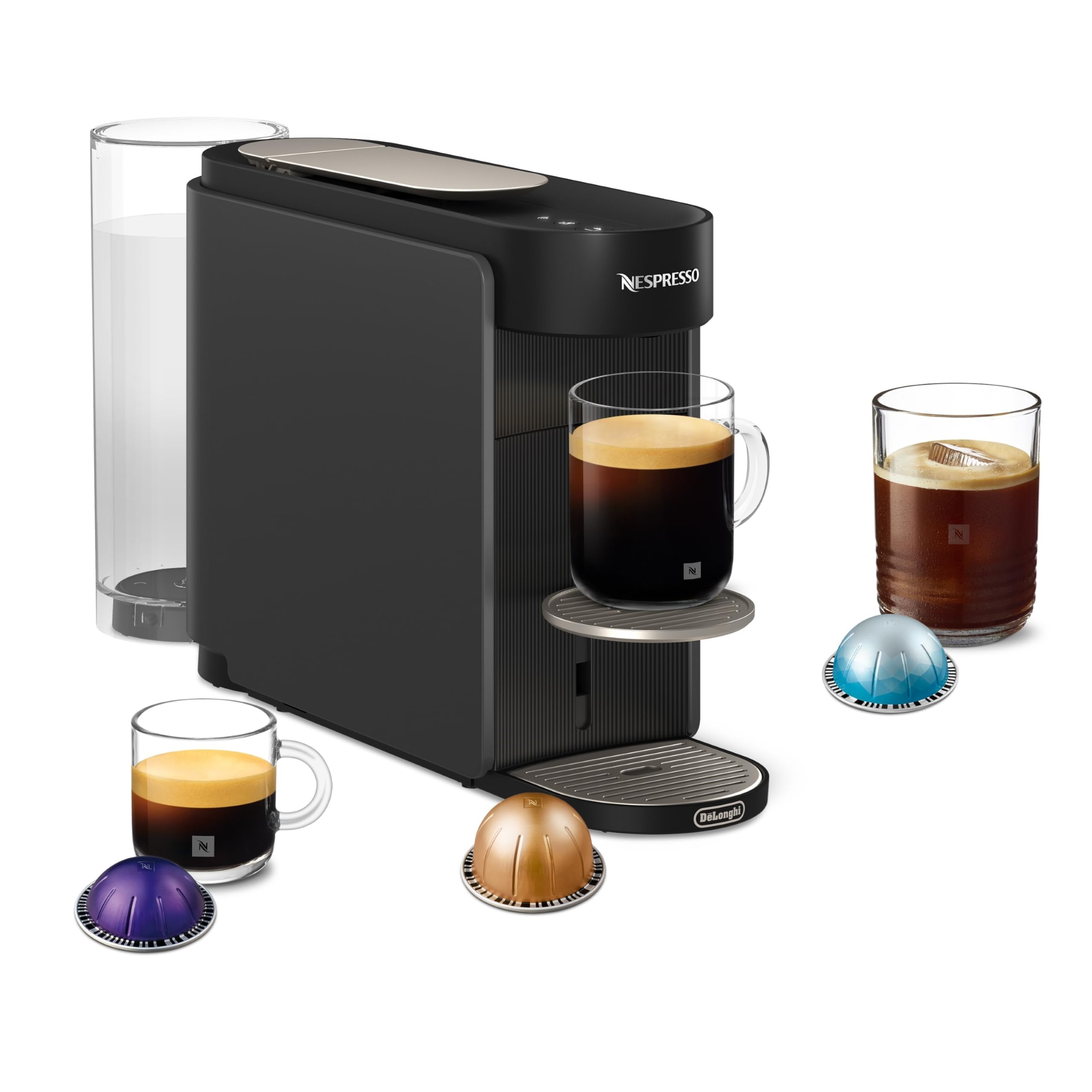 Nespresso De'Longhi Vertuo Up – Cafetera de Cápsulas con 7 Tamaños de Taza, TecnologÃa Centrifusion, Calentamiento Rápido, Depósito 1,4 L, Modo Creaciones, Diseño Compacto, Gris (ENV200.GY)