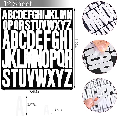 Miniatura 2 de 12 hojas de calcomanías del alfabeto, calcomanías de vinilo autoadhesivas blancas estéticas, calcomanías de letras impermeables para botellas de