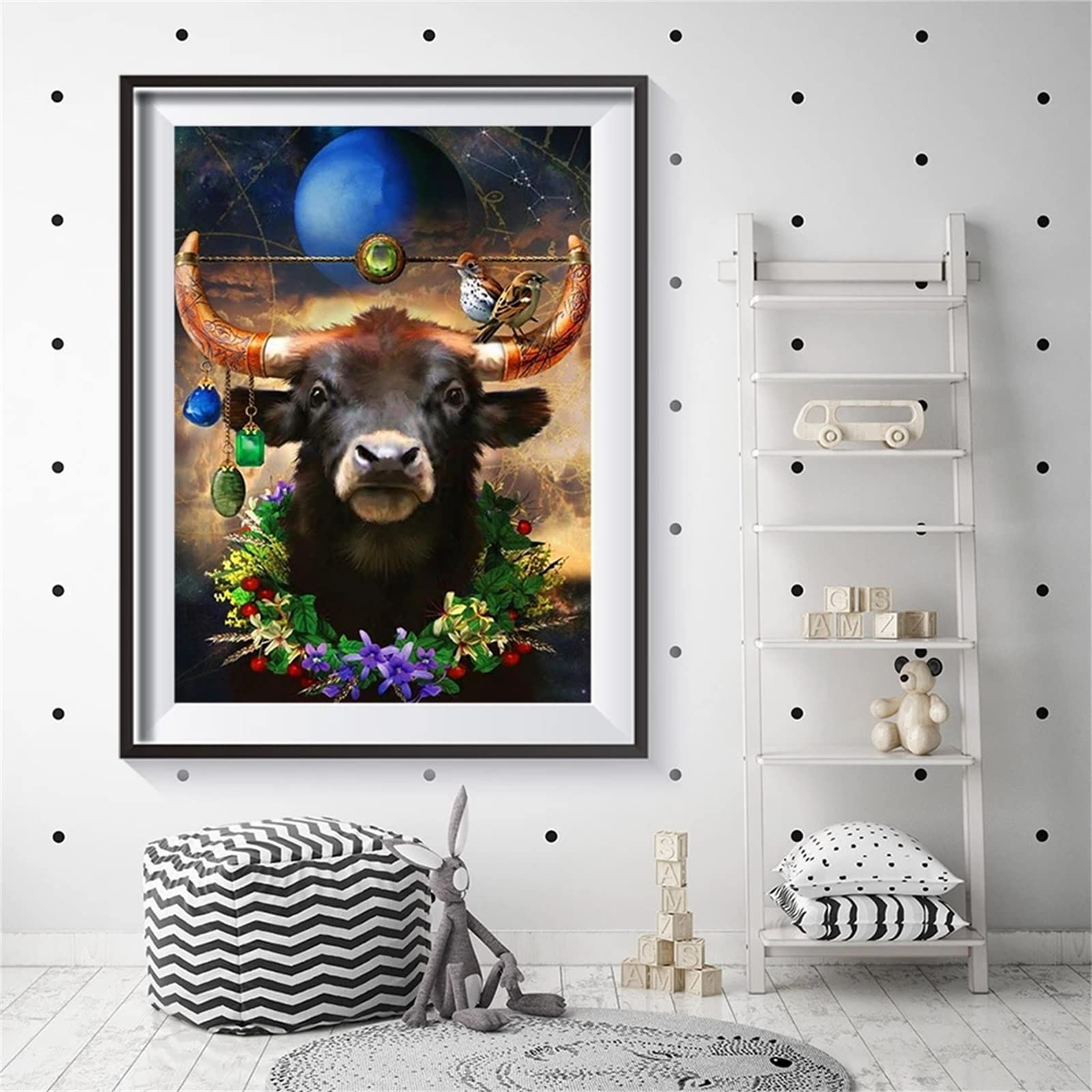 Diamond Painting DOMROM Mucca - Kit 5D Per Adulti, Tela Animale Con Diamanti Rotondi Fai Da Te