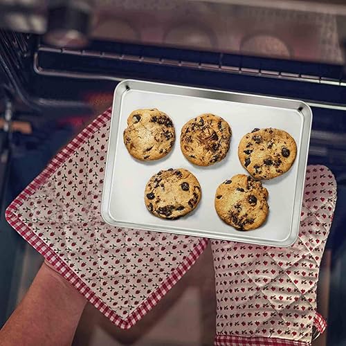Miniatura 10 de TeamFar Moldes para horno tostador, bandeja compacta de acero inoxidable para hornear, 10.5 x 8 x 1 pulgadas, saludables y resistentes, borde