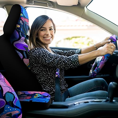 Miniatura 2 de Juego completo de 15 fundas de asiento de automóvil, camión, SUV, protectores de asiento delantero trasero, funda para volante, correa de muñeca y