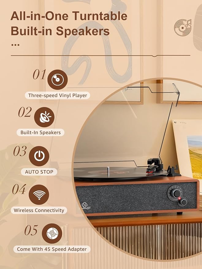 Tocadiscos Vintage con Altavoces y Bluetooth 3 Velocidades miniatura 8