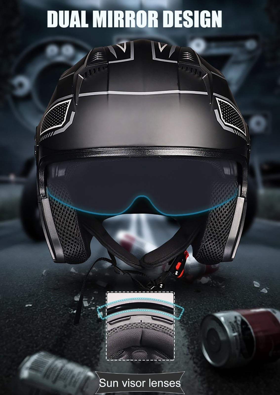 Kask motocyklowy, otwarty, z podwójną osłoną przeciwsłoneczną, kask rowerowy, motocyklowy, uniseks, kask typu jet