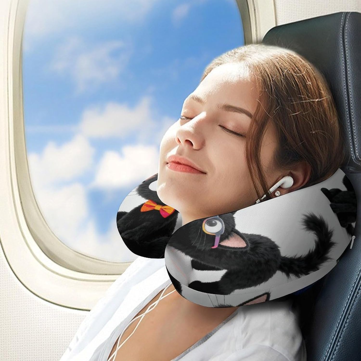 Black Novelty Cats Neck Pillow Soft Comfortable Travel U Shaped Pillows Portable Pillows for Shoulder Memory Foam Head Support Pillow for Airplane Car Home Office image 3