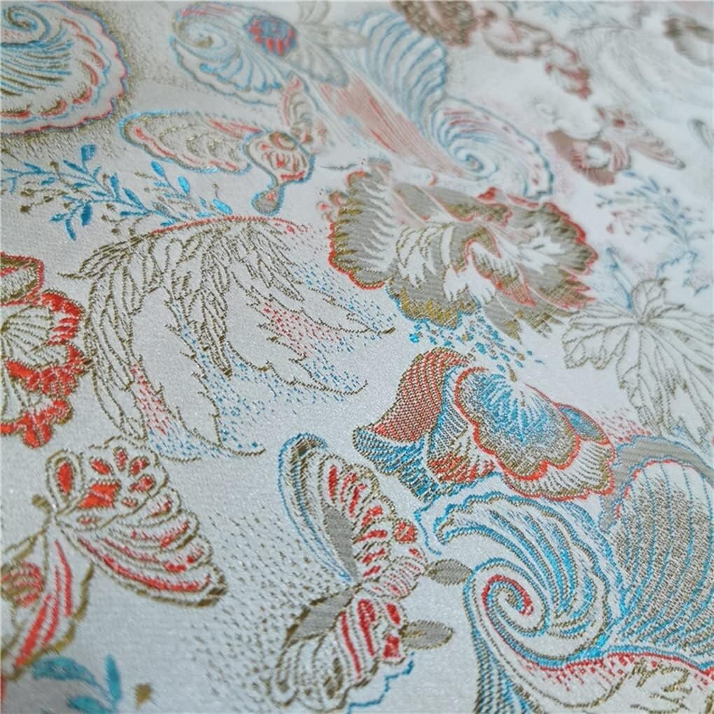 LNNW Tissu Tissu en Satin de soie, brocart de fleurs et de papillons, tissu artisanal brodé de 72cm de largeur for l'artisanat et les costumes de bricolage pour habillement,couture(Bianco,2m)