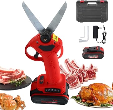 Electric Kitchen Bone Scissors,21v Lithium Battery Heavy Duty Poultry Shears/Multi-Function Kitchen Scissors for Kitchen Cut Chicken Bones Vegetables Crab Legs,Red