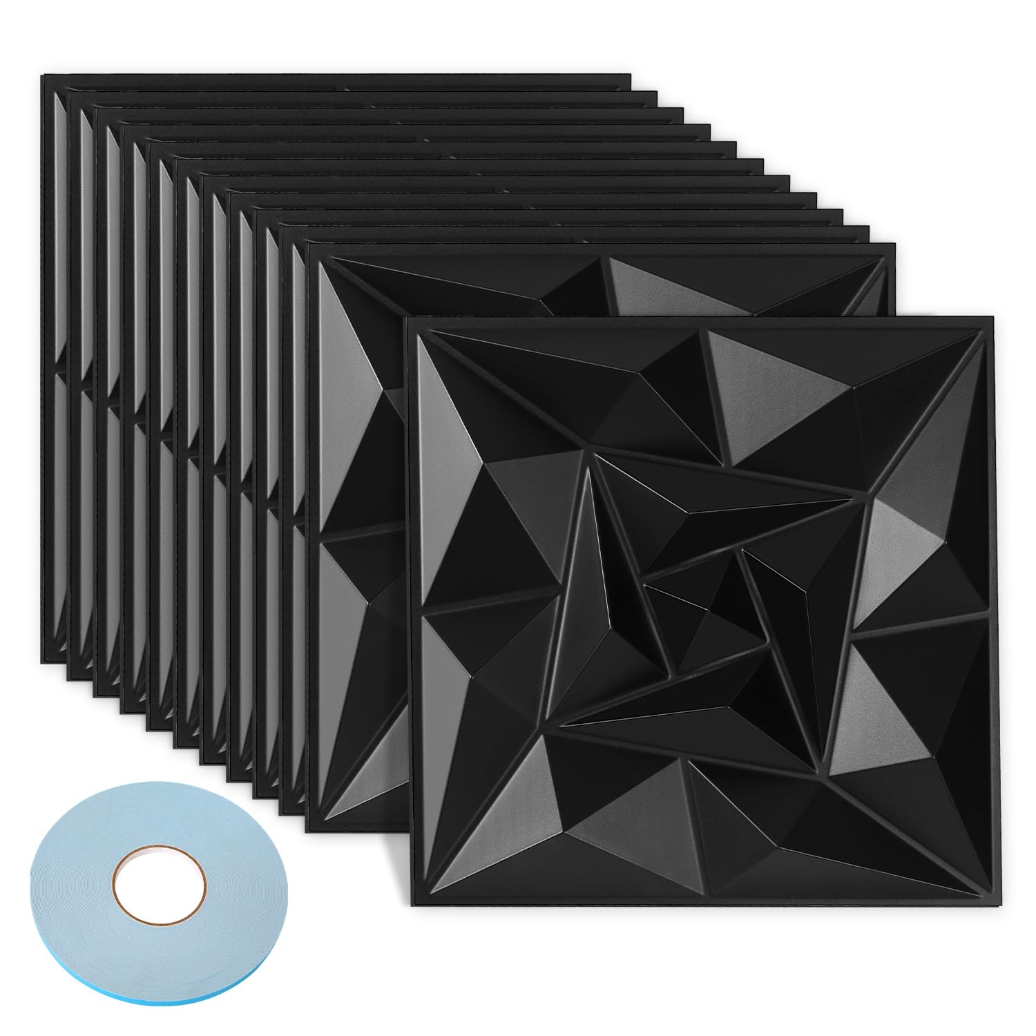Panele ścienne 3D 30 x 30 cm, kwarc czarny, 24 sztuki (2,16 m²)