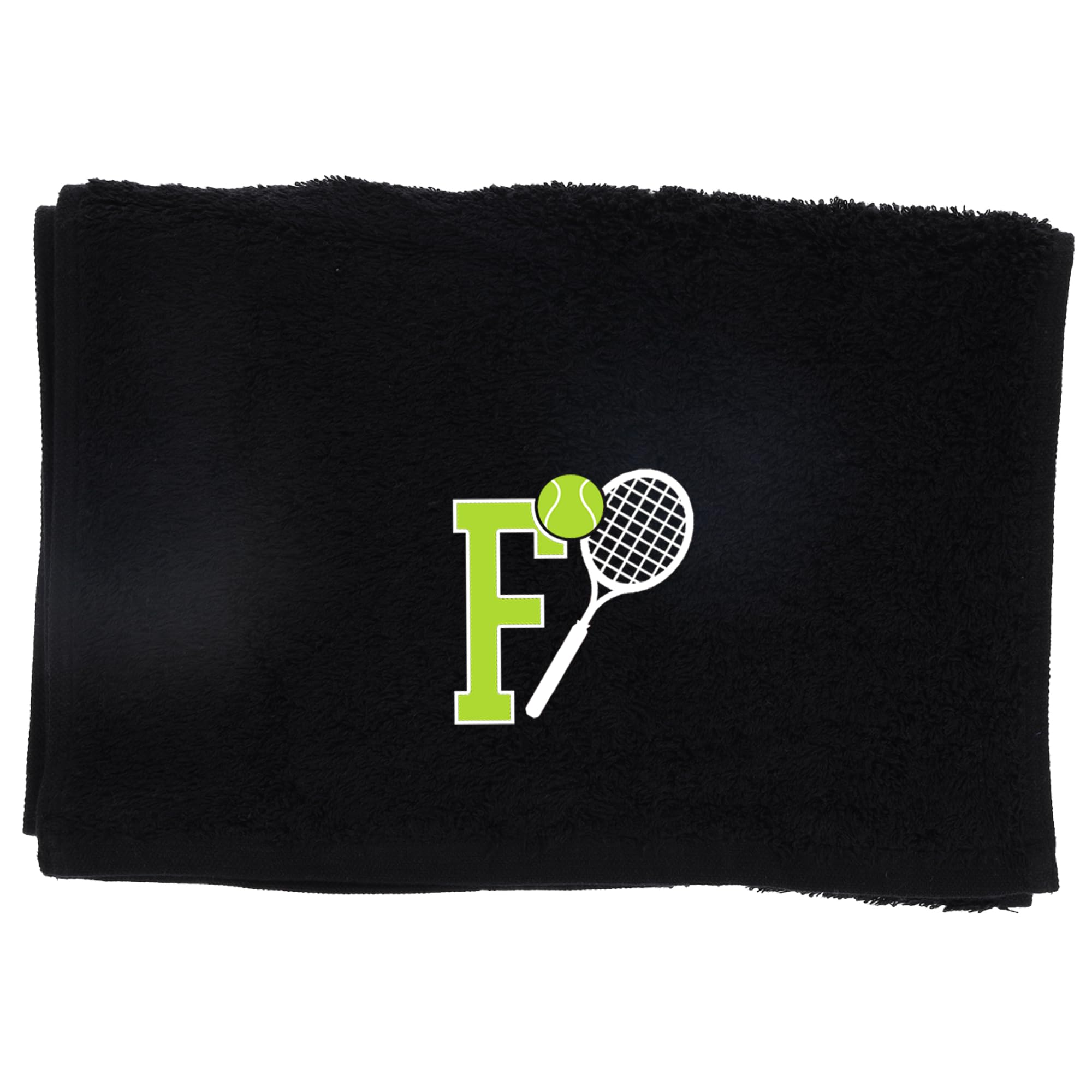 Always Looking Good Tennis Towel with Monogrammed Embroidery Initial Gift for Men & Women, Training Accessory Gift, Gym Towel Present for Tennis Players Birthday, Retirement, Christmas - Black, F