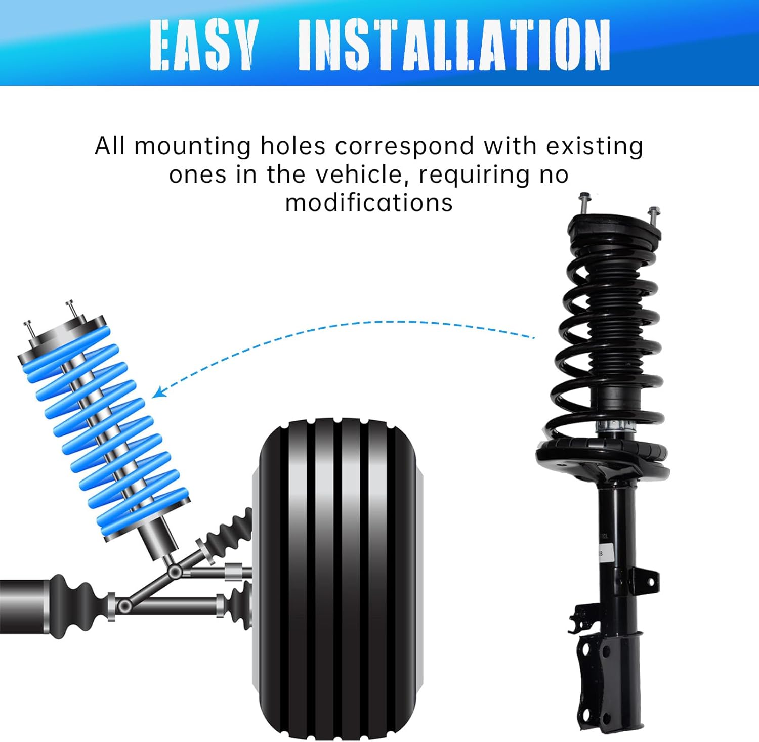 Rear Pair Complete Struts Assembly with Coil Spring Replacement for 1997-2001 Toyota Camry &1999-2003 Toyota Solara FWD Shock Absorbers -171680 171681, Set of 2