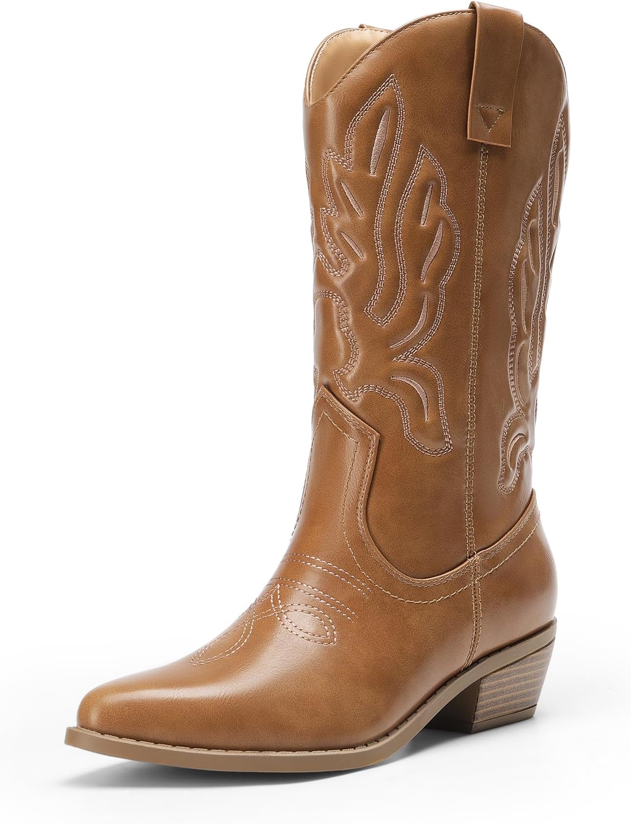 Women's Cowboy Boots Mid Calf Cowgirl Boots Embroidery Stitched Western Boots