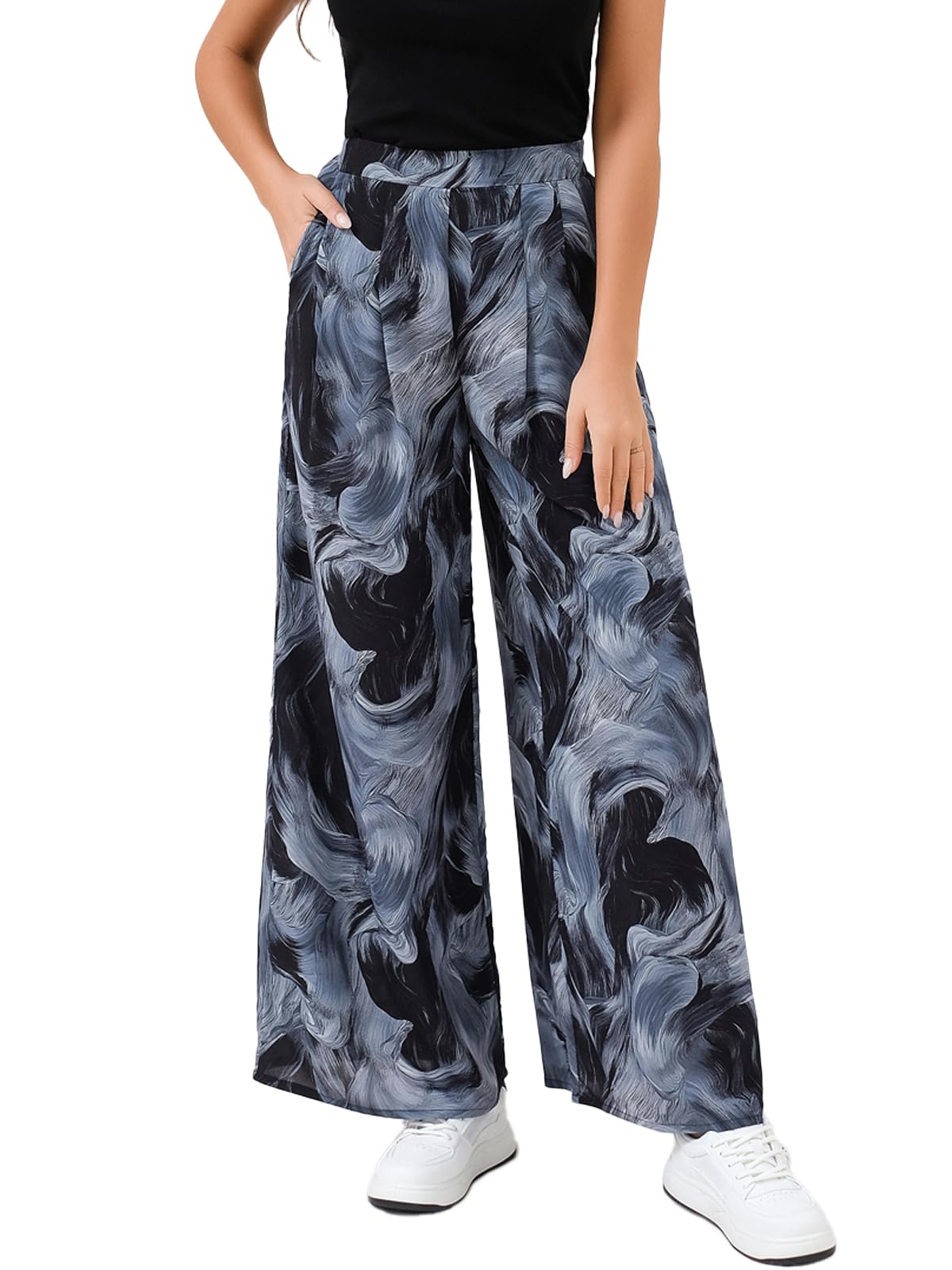 DERAX Womens Boho Floral Wide Leg Palazzo Pant High Waist Beach 2026 Spring Summer Lounge Trouser with Pockets