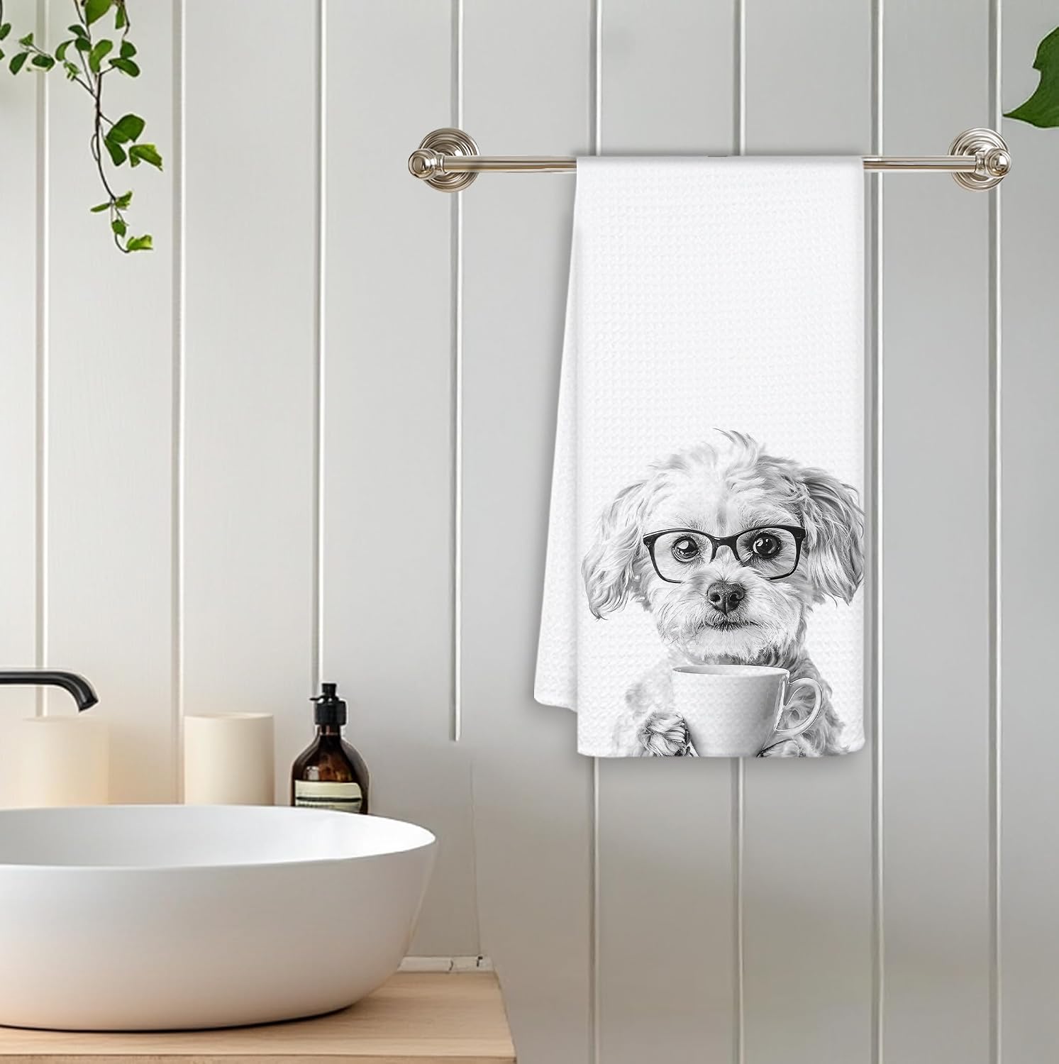 Funny Maltese Dog Kitchen Towels, Maltese Gifts Dish Tea Towels, Black and White Dog Lovers Owner Gifts Hand Towel for Kitchen, Coffee Bar Station Decor, 16x24 Inch image 5
