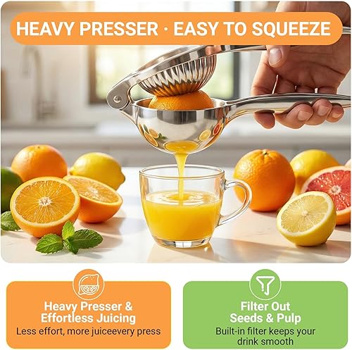Miniatura 2 de Exprimidor de limones, exprimidor de frutas de acero inoxidable, exprimidor de limones de lima para cocina, exprimidor de mano grande, prensa manual