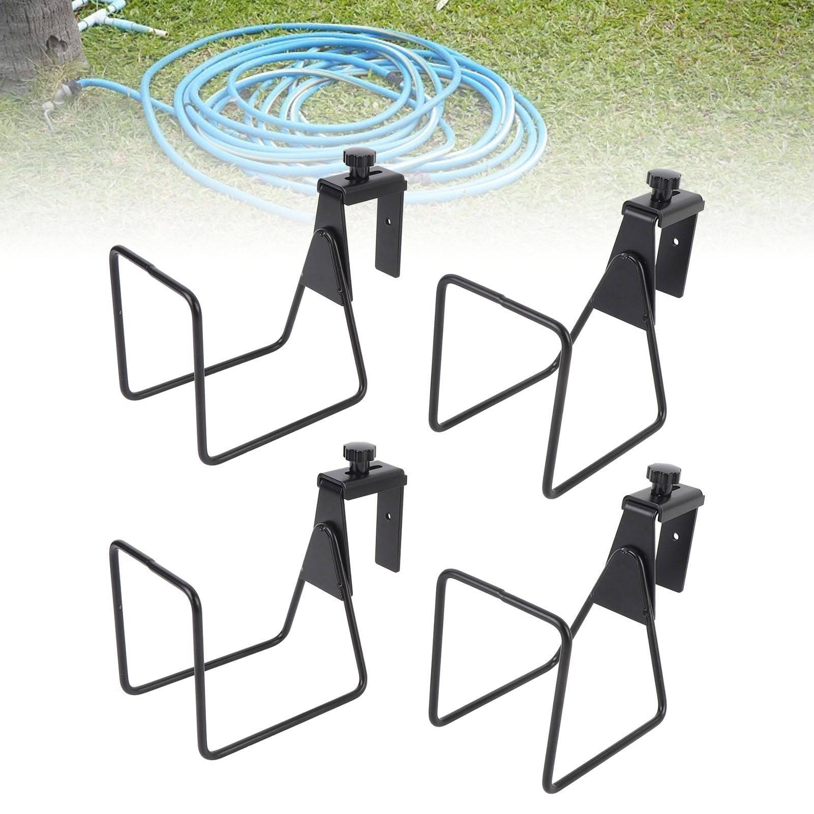 Juego de 4 Soportes para Manguera de Jardín Montados en la Pared: Estante de Almacenamiento de Manguera de Acero de Aleación Resistente para Uso en Exteriores, Evita Enredos, el Tamaño Se