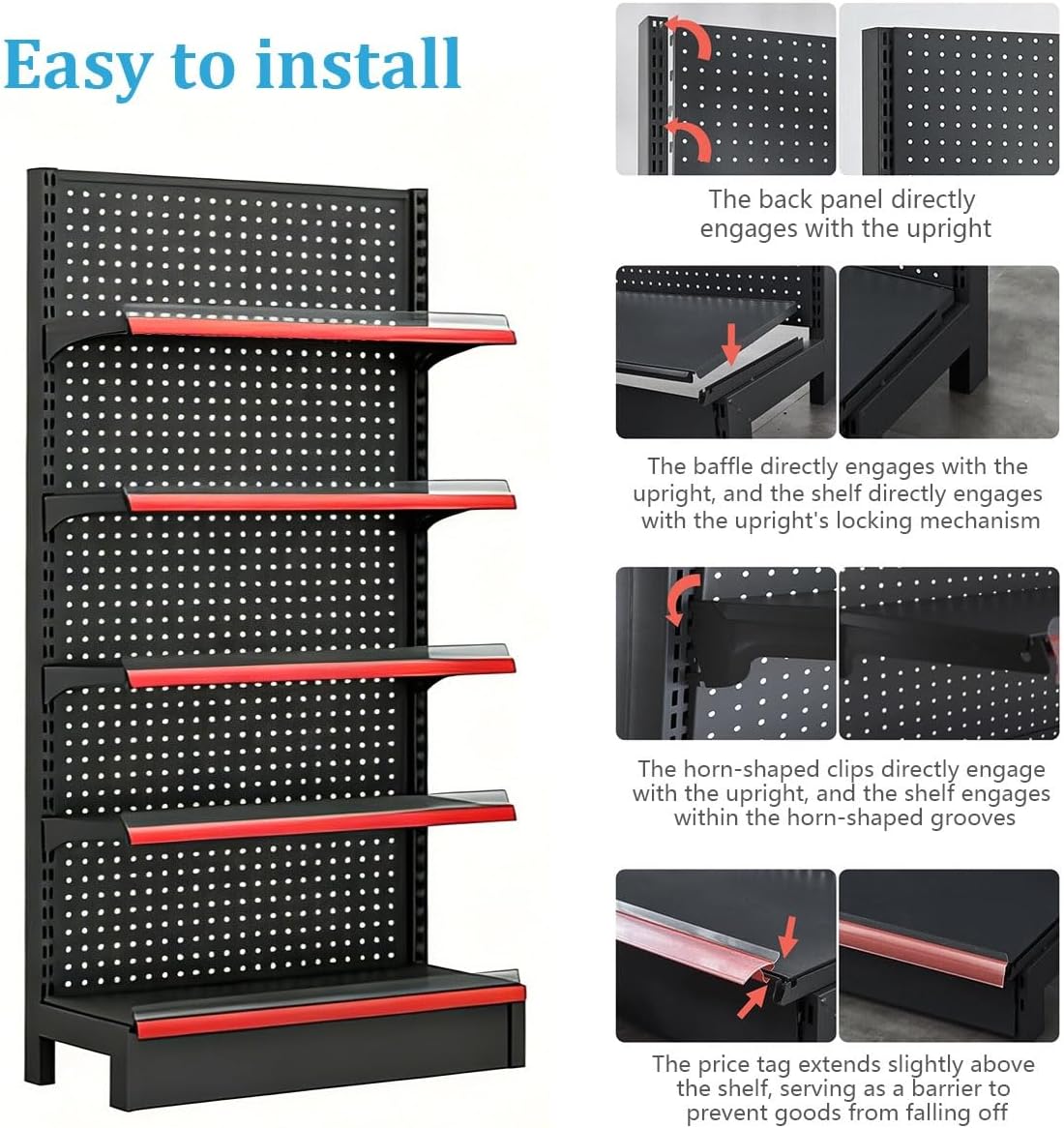 Retail Gondola Shelving Unit 5 Tier with 15 Hooks, Heavy Duty Adjustable Store Display Shelf, Metal Retail Display Rack for Grocery, Convenience Store, Liquor Shop Fixture(LxWxH 36x17x53in)