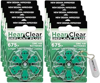 Size 675P Cochlear Implant Hearing Aid Batteries (60 Pack) + Battery Holder Keychain