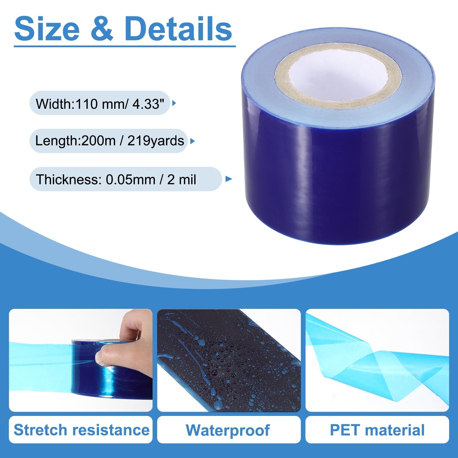 PATIKIL Cinta Película Protectora Removible, 4.3 Pulgadas X 656 Pies Rollo Película Protectora Antiarañazos Superficies PE Para Muebles Electrodomésticos Plásticos Alta Adhesividad Azul