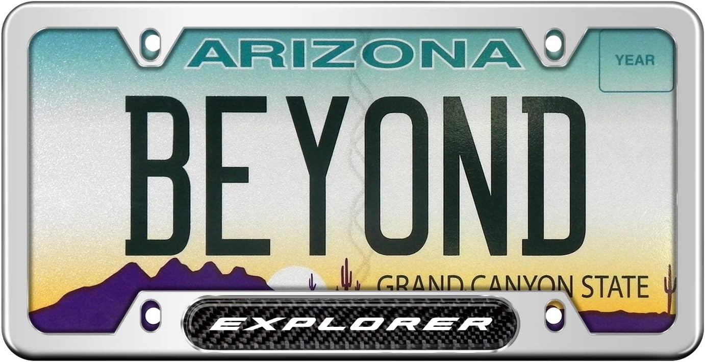 iPick Image for - Ford Explorer Real Carbon Fiber Nameplate Chrome Stainless Steel License Plate Frame