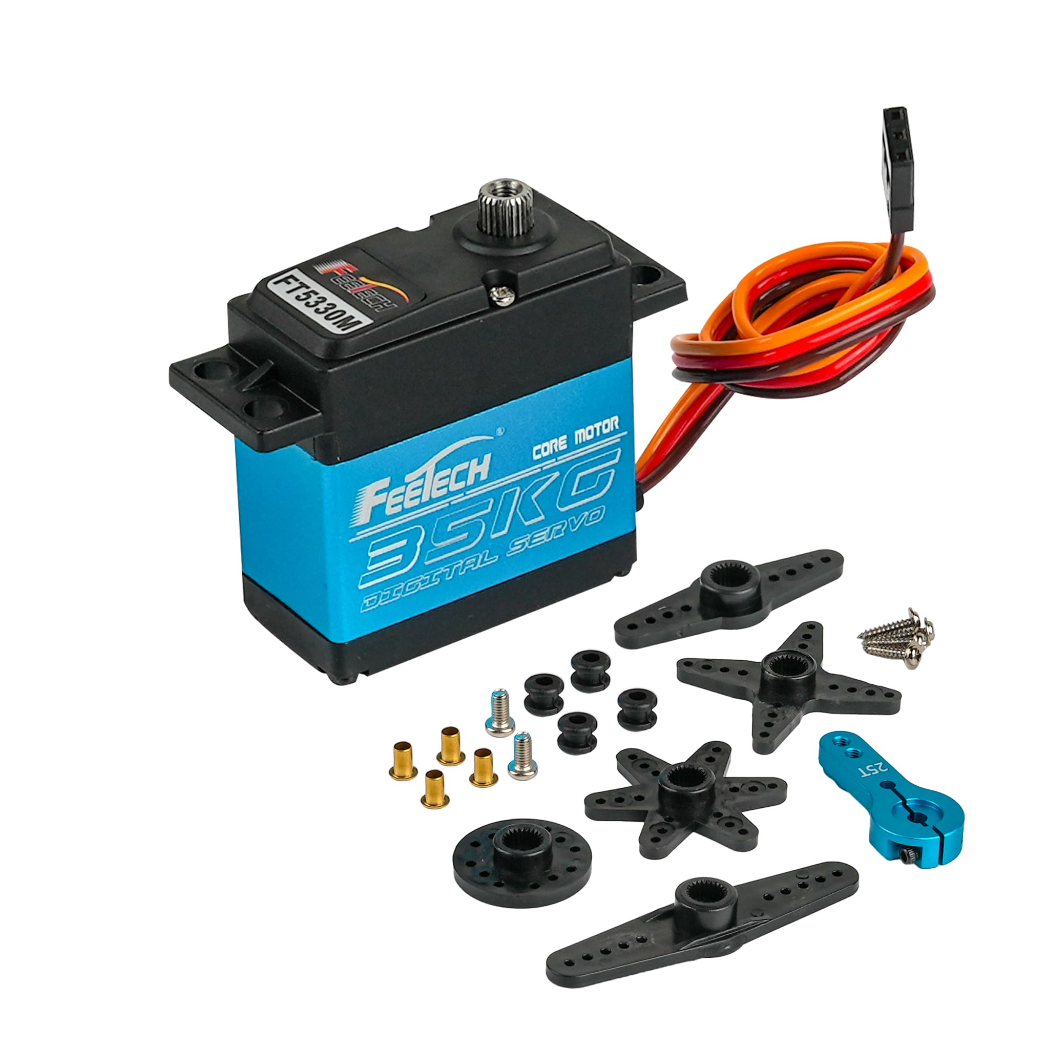 FT5330M Digital Servo 35KG Wasserdicht Metallgetriebe 180 Grad | 2 Stück Inklusive 25T Servoarm und Hupe. Ideal für 1/8 1/10 RC Baja, Buggy & Crawler