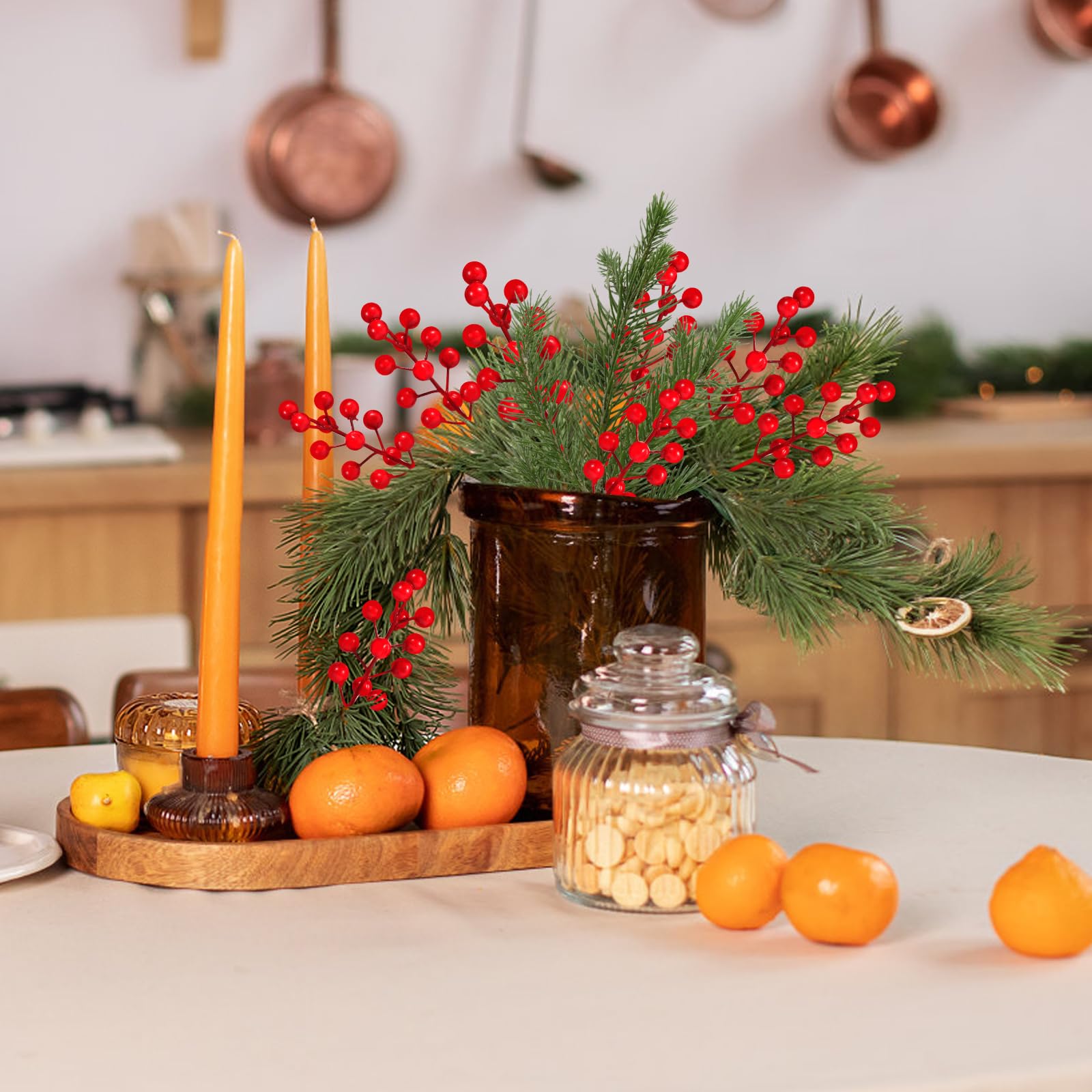 Künstliche rote Beerenstiele für Weihnachten, 20,3 cm, DIY-Weihnachtsbaumschmuck, rote Stechpalmenbeere, Cranberry, Weihnachtsschmuck für Weihnachten, Winter, Urlaub, Basteln, Heimkranz,