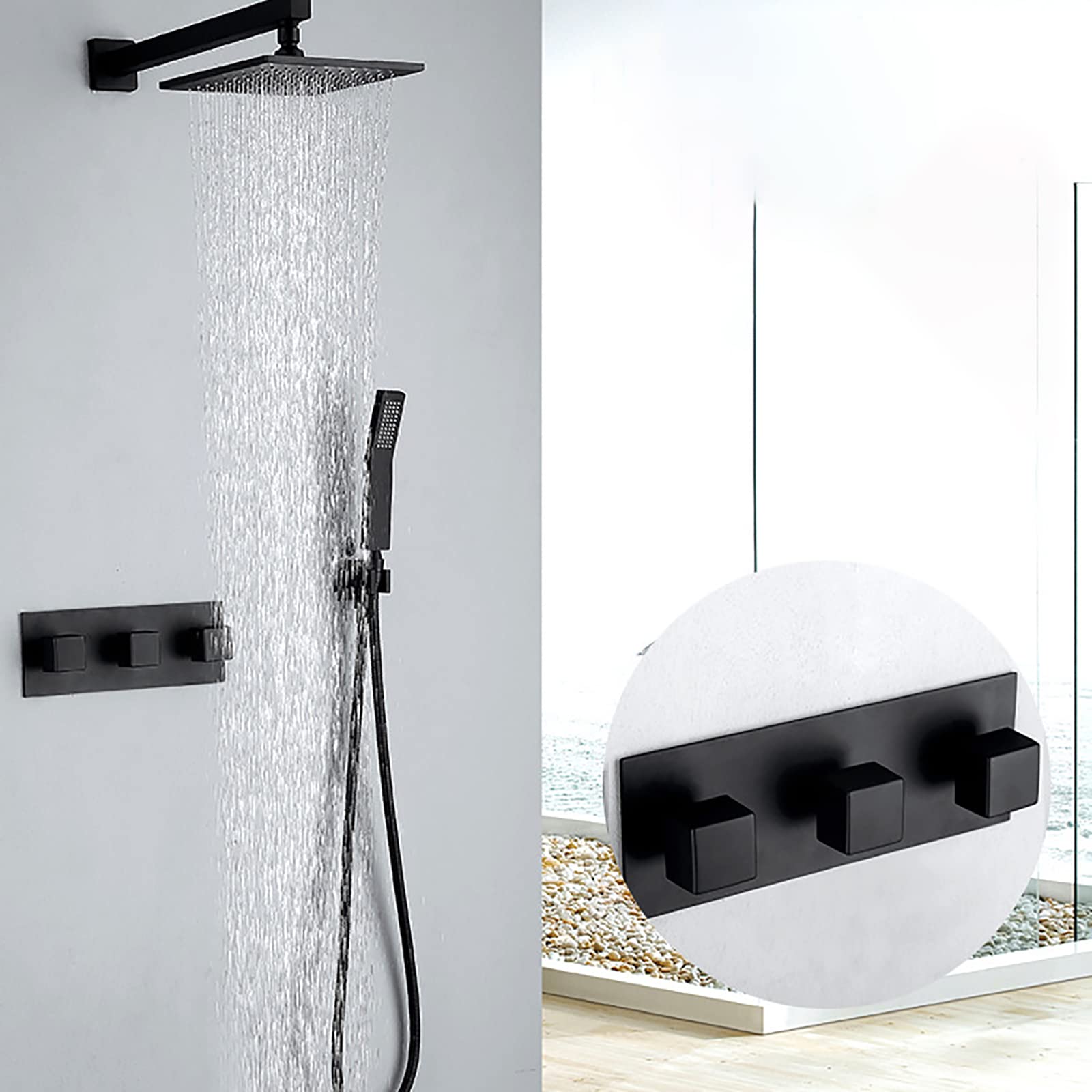 Doccia con valvola per rubinetti Doccia Set a Parete a Parete a Pioggia Combo da Doccia 3 Kit per Manico e Rivestimento Doccia con Capo Doccia da Pioggia da 8 Pollici, spruzzatore Portatile (Borstad